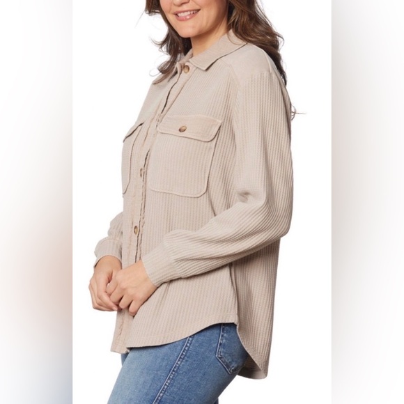 NWT Briggs New York Tan Button-Down Waffle Shirt size L - Picture 2 of 6